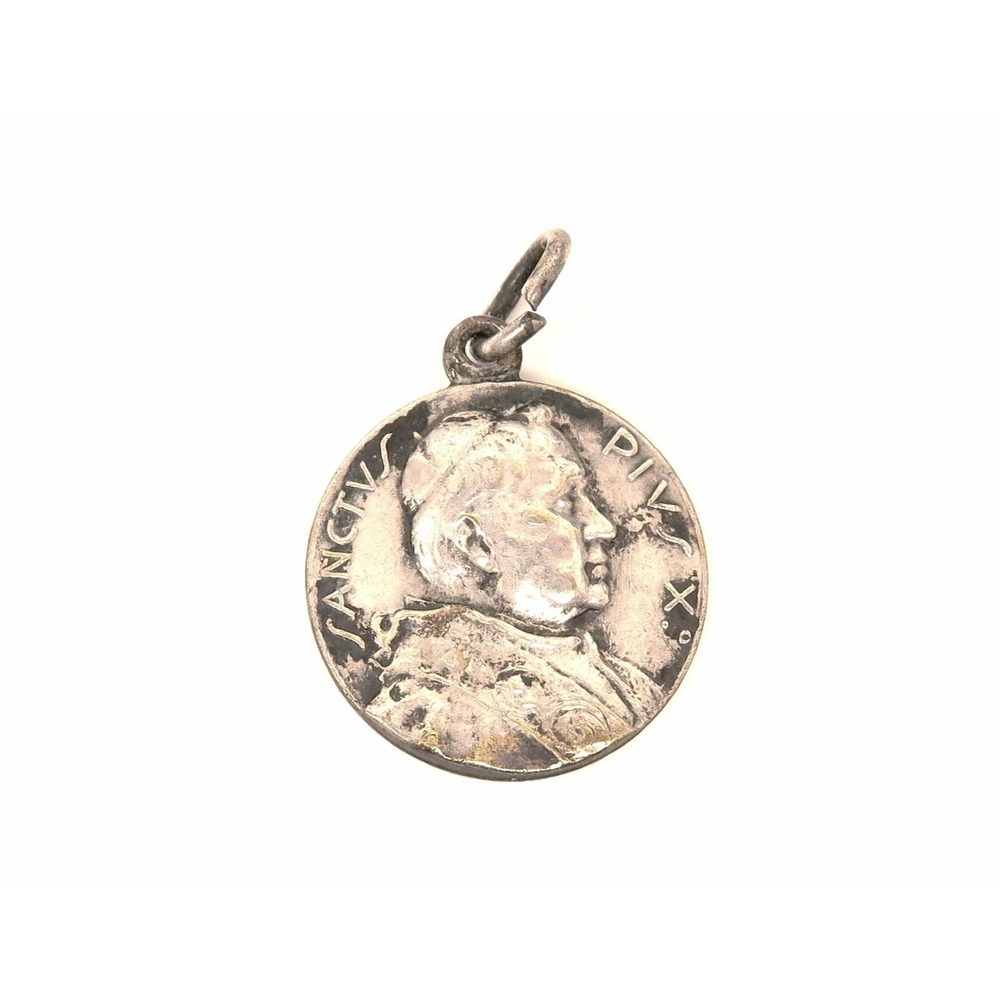 Vintage Pope‎ Pius X Vintage Catholic Silver Tone Medal Charm Pendant